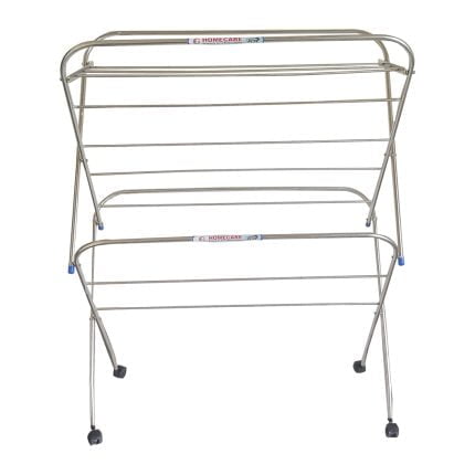 Homecare Stainless Steel Cloth Drying Stand 9-4 Rod 3/4 Inch Pipe 4 Feet Width with Wheel